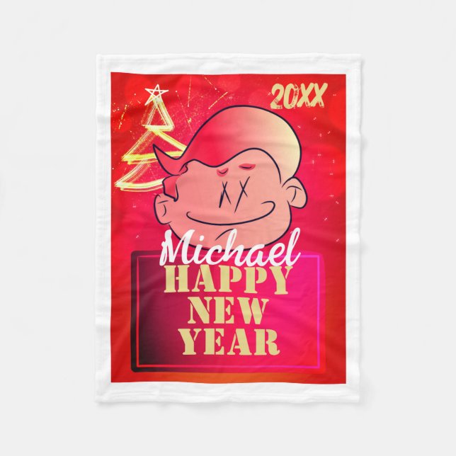 Couverture Polaire Funny Cute Little Cartoon Boy Happy New Year  (Devant)