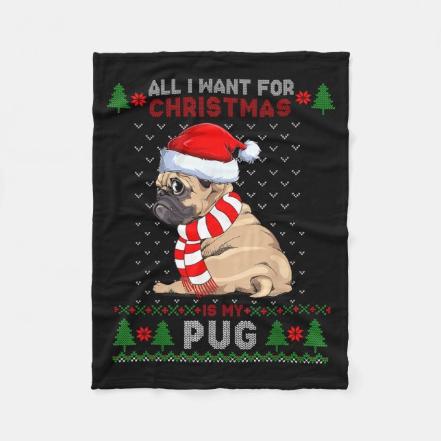 Couverture Polaire Funny Dog Lovers Cute Pug Santa Hat Ugly Christmas (Devant)