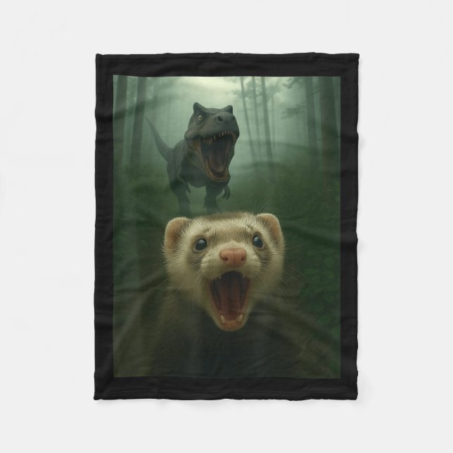Couverture Polaire Funny Ferret Selfie With T-rex Dinosaur Gifts Men  (Devant)