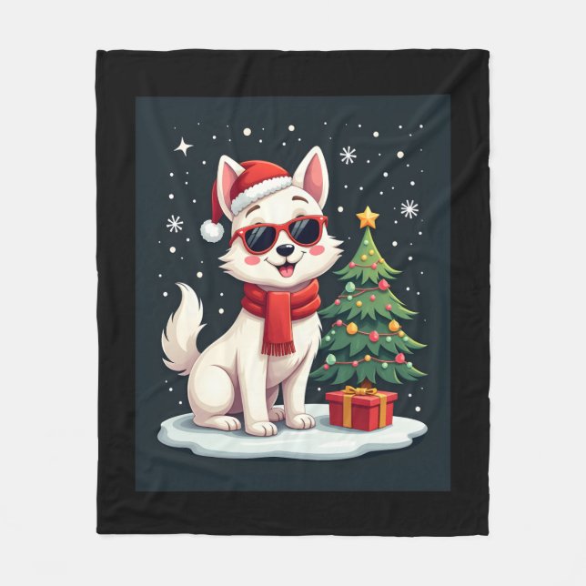 Couverture Polaire Funny Festive Lunettes de soleil Chien avec arbre  (Devant)