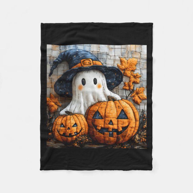 Couverture Polaire Funny Ghost Pumpkin Cute Halloween Patchwork Art  (Devant)