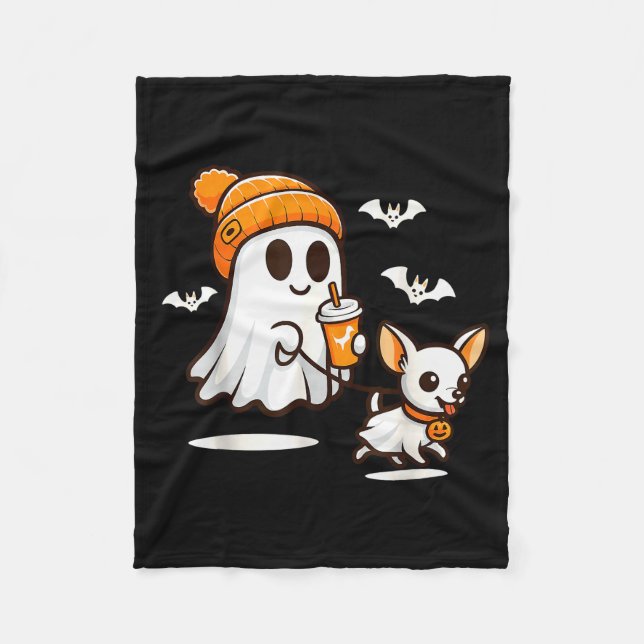 Couverture Polaire Funny Ghost Walking Chihuahua Dog Halloween Women  (Devant)