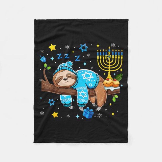 Couverture Polaire Funny Hanukkah Sloth Jewish Chanukah Sleeng Hanukk (Devant)