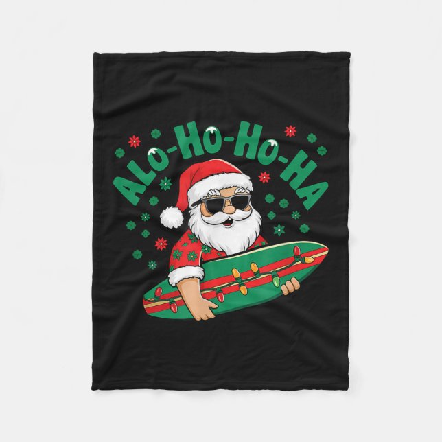 Couverture Polaire Funny Hawaiian Alo-ho-ho-ha Père Noël Surfing Chri (Devant)