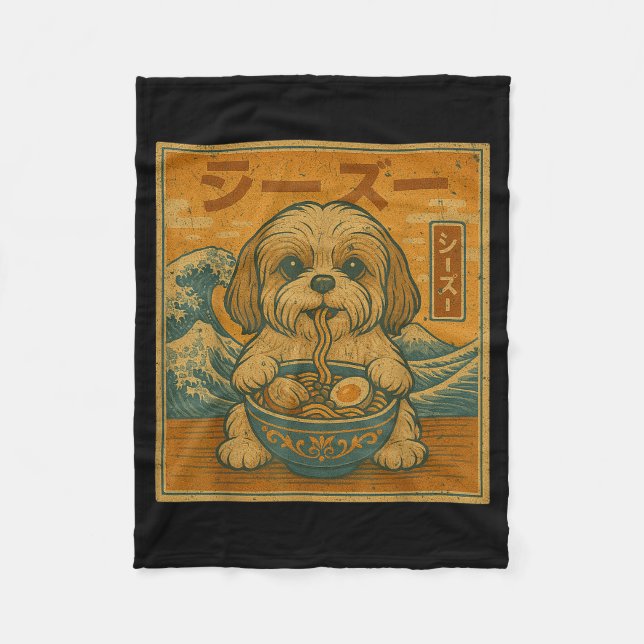Couverture Polaire Funny Kawaii Ramen Japanese Noodles Shih Tzu Eatin (Devant)