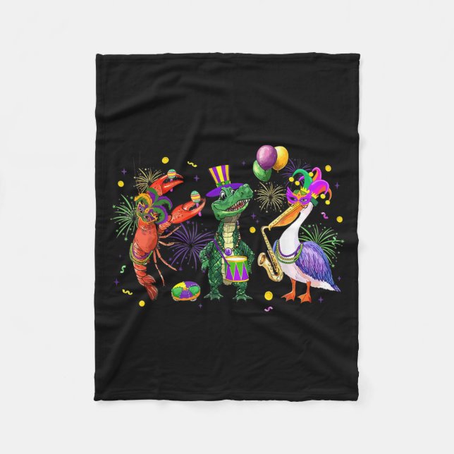 Couverture Polaire Funny Mardi Gras 2026 Crocodile Crawfish Pelican N (Devant)