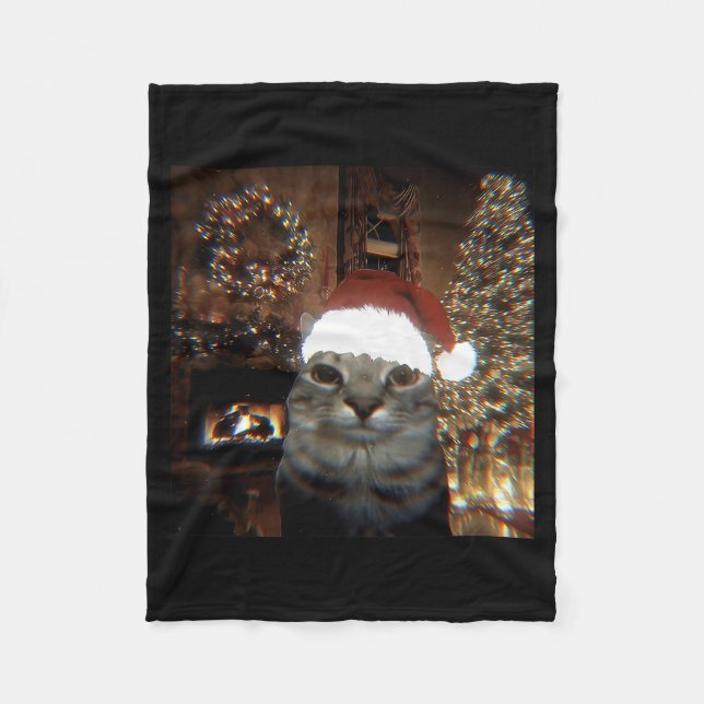 Couverture Polaire Funny Meme Cat Taking A Selfie Christmas Xmas Ligh (Devant)