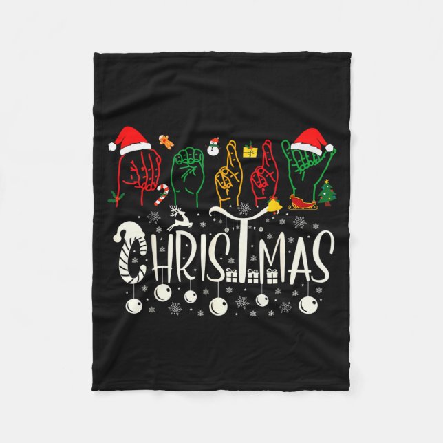 Couverture Polaire Funny Merry Christmas Asl Tee American Sign Langua (Devant)