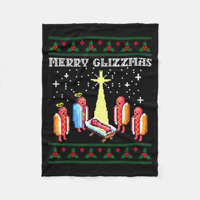 Couverture Polaire Funny Merry Glizzmas Hot Dogs Family Group Ugly Ch (Devant)