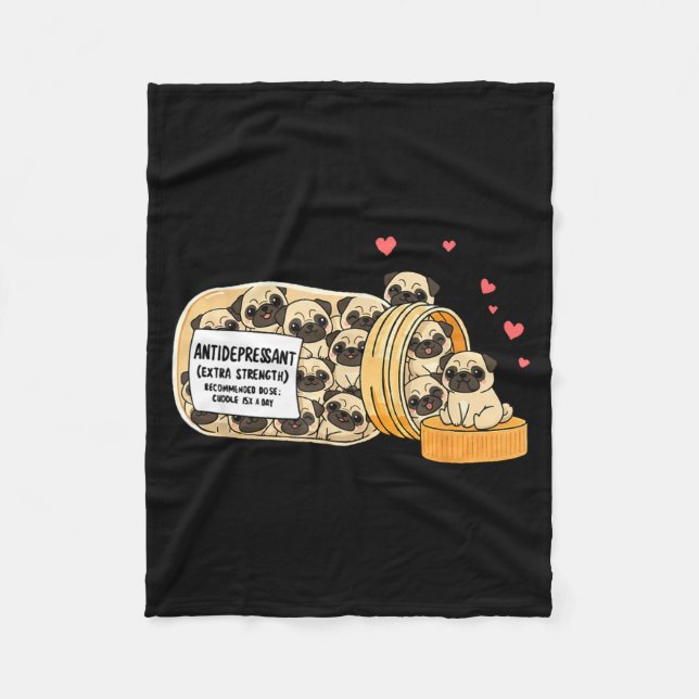 Couverture Polaire Funny Pug Anti Depressant Mom Dad Kids  (Devant)