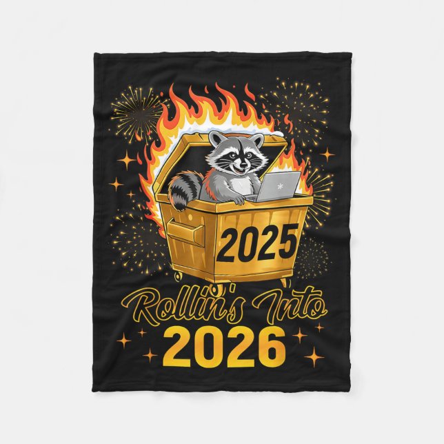 Couverture Polaire Funny Raccoon Rollin's Into 2026 New Year Matching (Devant)