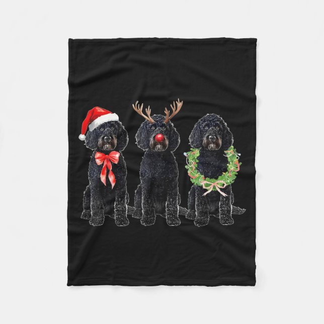 Couverture Polaire Funny Retro Santa Black Goldendoodle Dog Reindeer  (Devant)