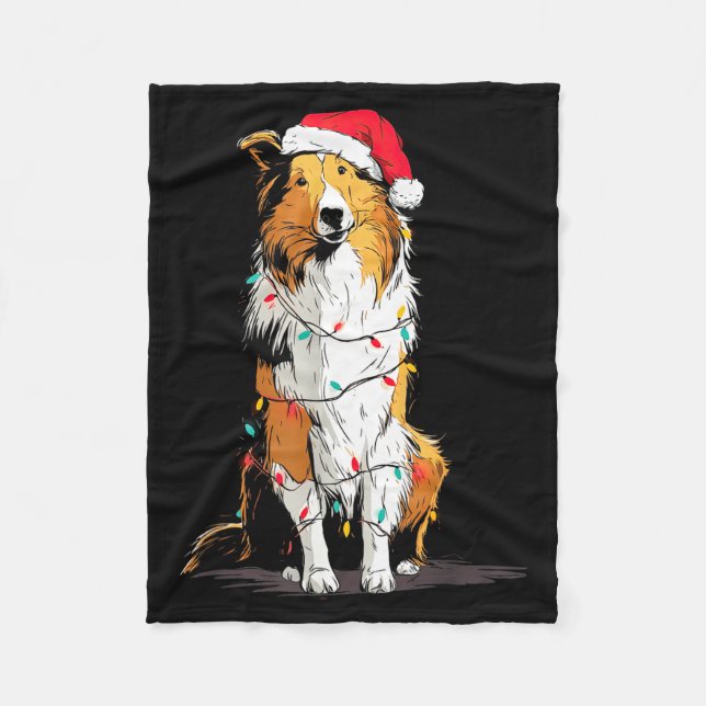 Couverture Polaire Funny Rough Collie Christmas Graphics Dog Lights L (Devant)