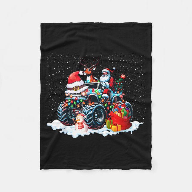 Couverture Polaire Funny Santa Clause Riding Monster Red Truck Xmas T (Devant)