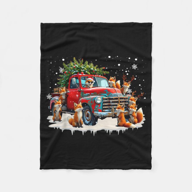 Couverture Polaire Funny Santa Riding Christmas Tree Truck Fox Christ (Devant)