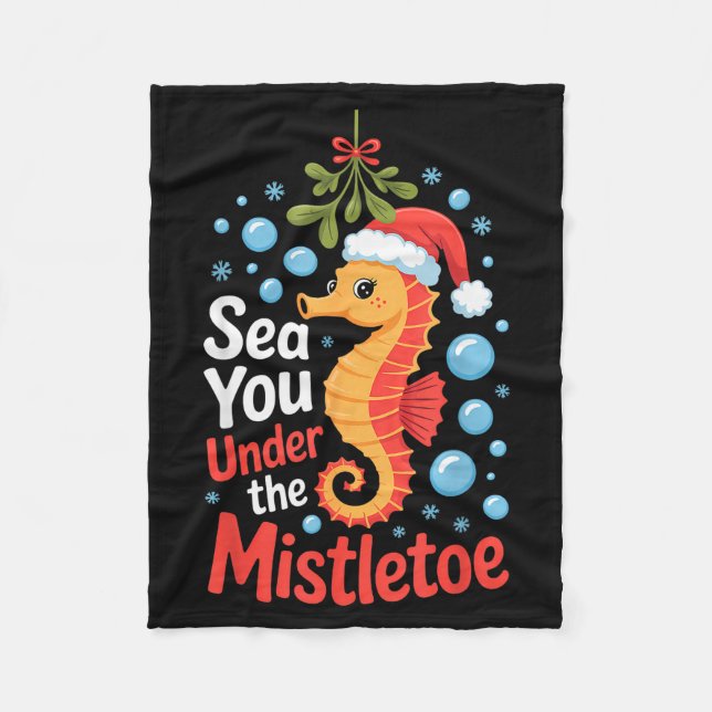 Couverture Polaire Funny Sea Horse Christmas Seahorse Santa Hat Kids  (Devant)