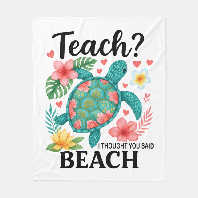 Couverture Polaire Funny Teacher Beach Tortue d'été (Devant)