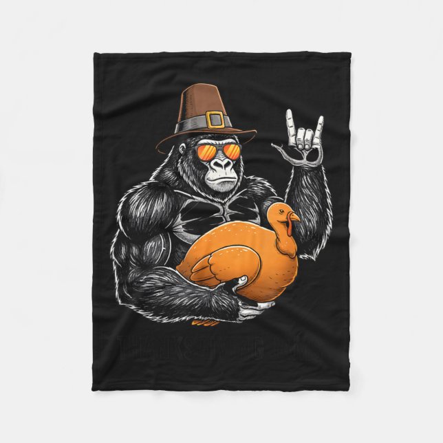 Couverture Polaire Funny Thanksgiving Gorilla Holding Turkey Lgrim Ha (Devant)