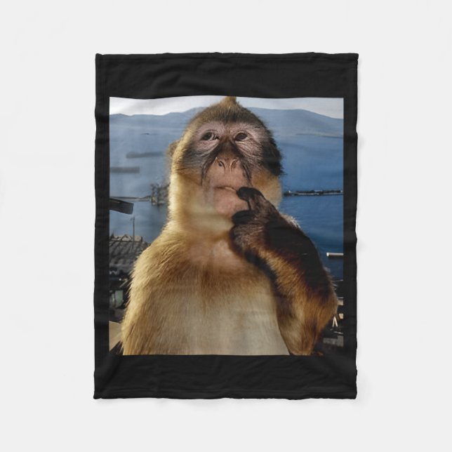 Couverture Polaire Funny Thinking Monkey Meme Curious Ape Brainrot Gi (Devant)