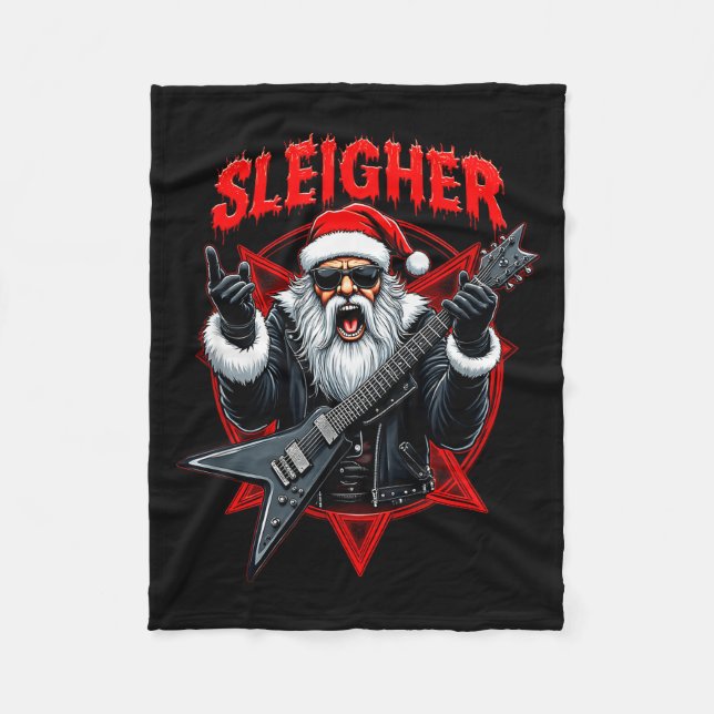 Couverture Polaire Funny Xmas Christmas Guitar Santa Sleigher Heavy M (Devant)