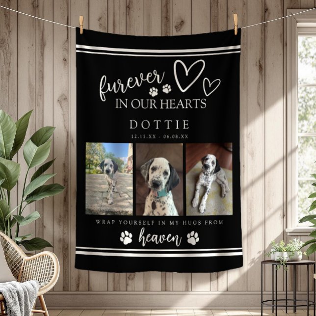 Couverture Polaire Furever Dans Notre Coeur Dog Mémorial Photo Blanke (Furever In Our Hearts Scrpit Typography Black and White Dog Memorial Photo Blanket)