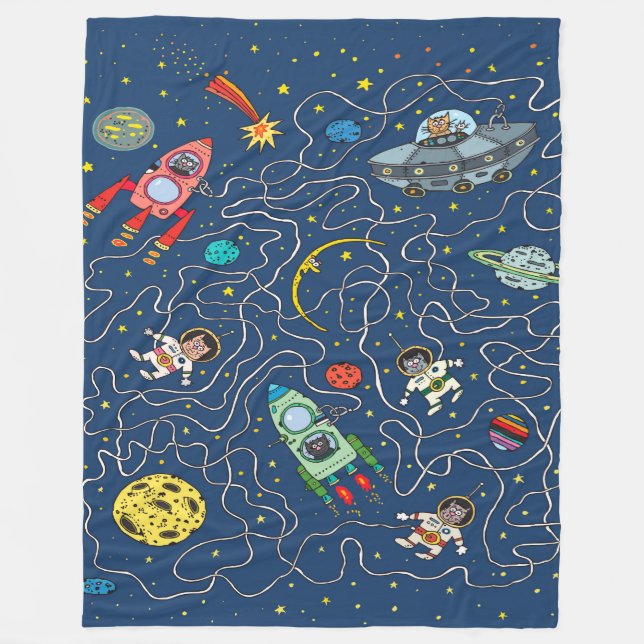 Couverture Polaire fusée cosmos chat cosmonaute (Devant)