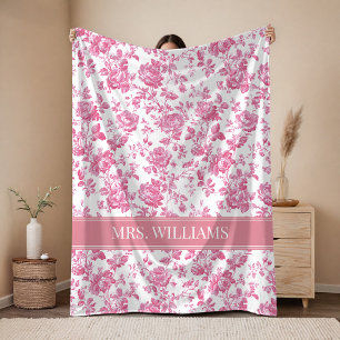 Couverture Polaire Future Mrs Toile de Jouy Rose Personnalisée pour