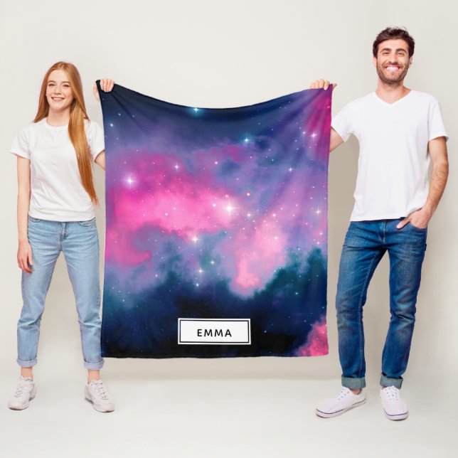 Couverture Polaire Galaxie rose & bleu Nebula & étoiles Abstrait (En situation)