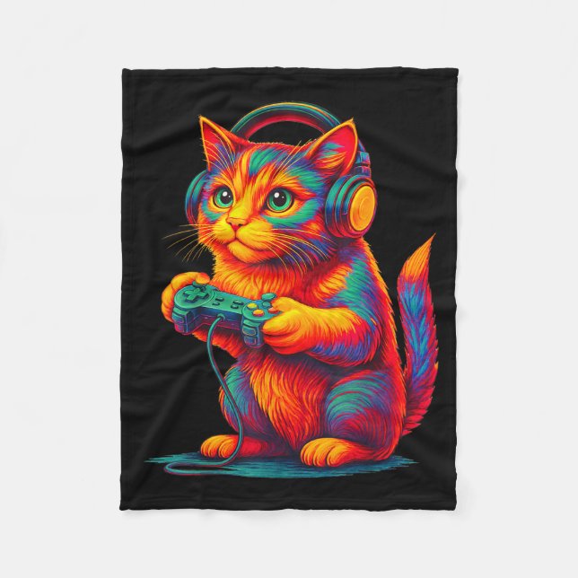 Couverture Polaire Gamer Cat Video Games Boys Teen Men Girls Funny Gi (Devant)