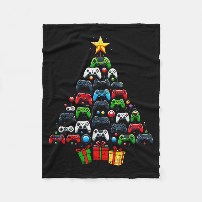 Couverture Polaire Gaming Controllers Christmas Tree Funny Gamer Boys (Devant)