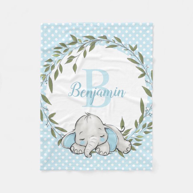 Couverture Polaire Garçon personnalisé de la verdure Wreath Blue Elep (Devant)