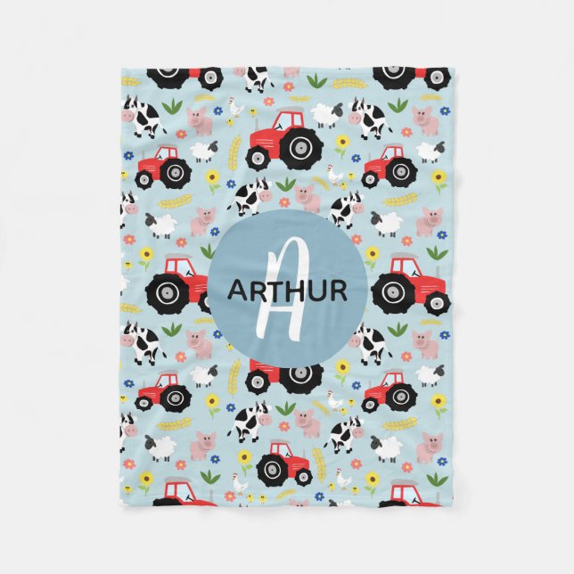 Couverture Polaire Garçons adorable ferme tracteur animal Motif et no (Devant)