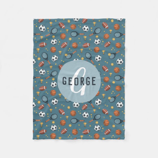 Couverture Polaire Garçons Bleu Bleu Basketball Sports Enfants (Devant)