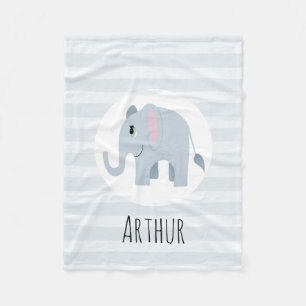 Couverture Polaire Garçons Cute Blue Elephant & Name Kids Personnali