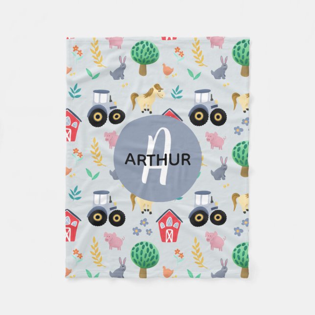 Couverture Polaire Garçons Cute Blue Farm Animal Tracteur Motif Enfan (Devant)