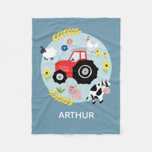 Couverture Polaire Garçons Cute Blue Farm Animaux Tracteur & Nom Enfa