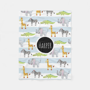 Couverture Polaire Garçons Cute Blue Safari Animaux avec un nom Kids