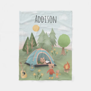 Couverture Polaire Garçons Cute Camping Feu Bleu Forêt Ours Enfants