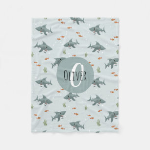 Couverture Polaire Garçons Joli Motif de requin bleu Monogram Enfant