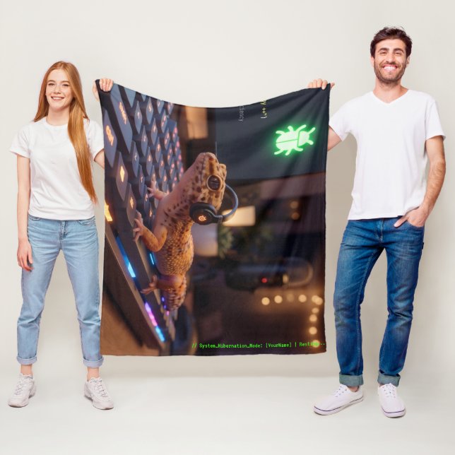 Couverture Polaire GeckoDev // Cyberpunk Programmeur Fleece Deken  (En situation)