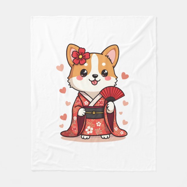 Couverture Polaire Geisha Corgi Amoureux des chiens Welsh (Devant)