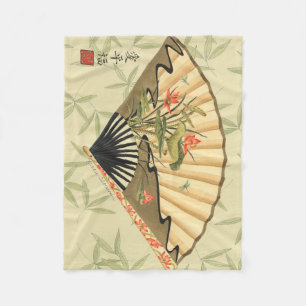Couverture Polaire Geisha Fan avec Feuille et Floral Print