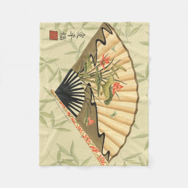Couverture Polaire Geisha Fan avec Feuille et Floral Print (Devant)