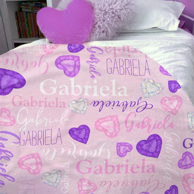 Couverture Polaire Gemstones hearts custom name pastel pink purple (Créateur téléchargé)