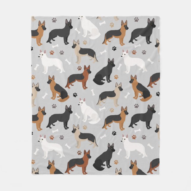 Couverture Polaire German Shepherd Bones and Paws (Devant)