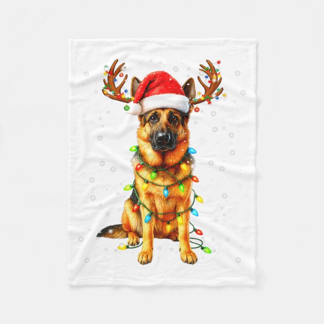 Couverture Polaire German Shepherd Christmas Tree Lights Pajama Dog L (Devant)