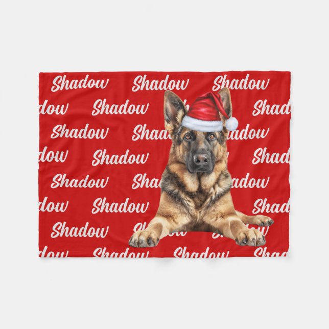 Couverture Polaire German Shepherd on Red with Name Christmas Dog (Devant (Horizontal))