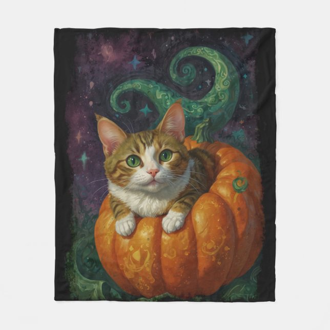 Couverture Polaire Gingembre d'Halloween et chaton blanc équitation u (Devant)