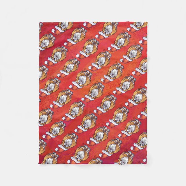 Couverture Polaire Ginger Chat Noël Sur Rouge (Devant)