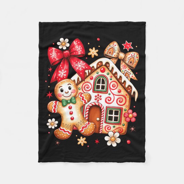 Couverture Polaire Gingerbread Christmas Bow Christmas House Retro Co (Devant)